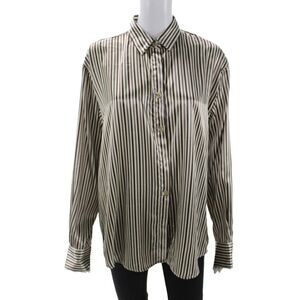 The Line Womens Beige Striped Collared Button Up Blouse Long Sleeve Size S
